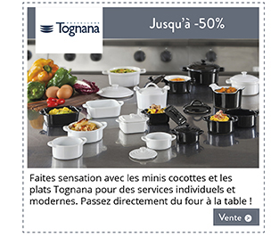 Jusqu'à -50% sur les minis cocottes et plats Tognana